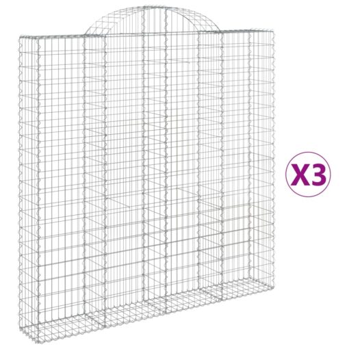 Obokane gabion košare 3 kosi 200x30x200/220 cm pocinkano železo - Image 2