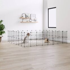 Ograda za hišne ljubljenčke s 60 paneli črna 35x35 cm jeklo