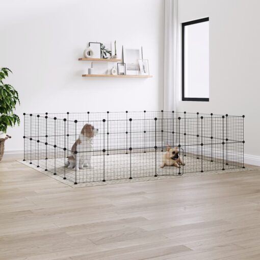 Ograda za hišne ljubljenčke z 52 paneli črna 35x35 cm jeklo
