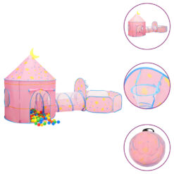 Otroški šotor za igranje z 250 žogicami roza 301x120x128 cm