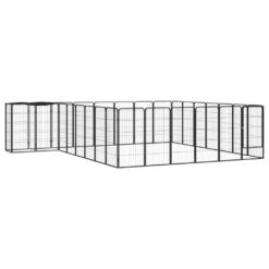 Pasja ograda s 30 paneli črna 50x100 cm prašno barvano jeklo