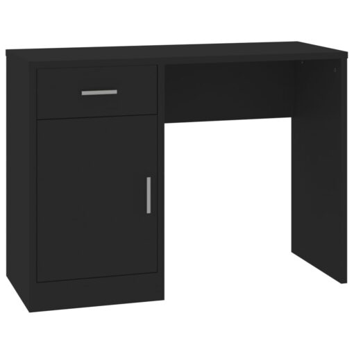 Pisalna miza s predalom in omarico črna 100x40x73 cm inžen. les - Image 2