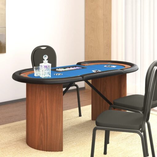 Poker miza za 10 igralcev s pladnjem modra 160x80x75 cm