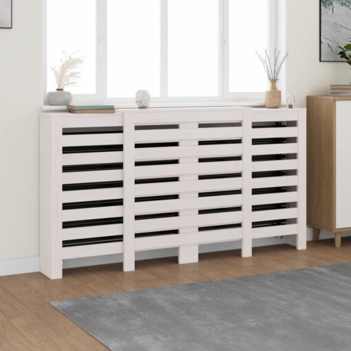 Pokrov za radiator bela 210x21x85 cm trdna borovina