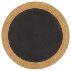 Preproga pletena črna in naravna 120 cm juta in bombaž okrogla