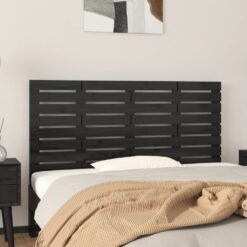 Stensko posteljno vzglavje črno 156x3x63 cm trdna borovina