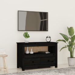 TV omarica črna 79x35x52 cm trdna borovina
