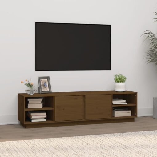 TV omarica medeno rjava 156x40x40 cm trdna borovina