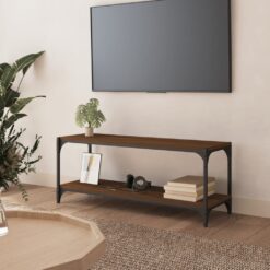 TV omarica rjav hrast 100x33x41 cm inženirski les in jeklo