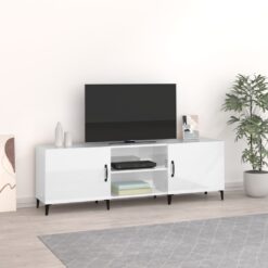 TV omarica visok sijaj bela 150x30x50 cm inženirski les