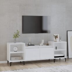 TV omarica visok sijaj bela 160x35x55 cm inženirski les