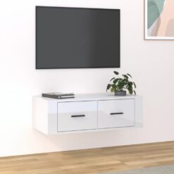 TV omarica visok sijaj bela 80x36x25 cm inženirski les