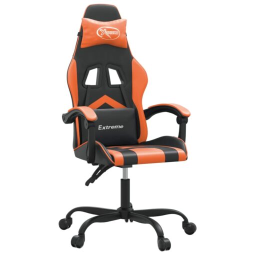 Vrtljiv gaming stol črno in oranžno umetno usnje - Image 2