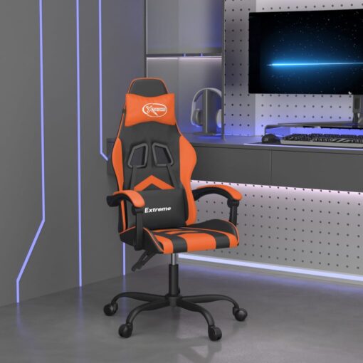 Vrtljiv gaming stol črno in oranžno umetno usnje