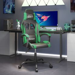 Vrtljiv gaming stol črno in zeleno umetno usnje