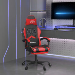 Vrtljiv gaming stol z oporo za noge črno in rdeče umetno usnje