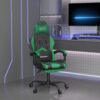 Vrtljiv gaming stol z oporo za noge črno in zeleno um. usnje