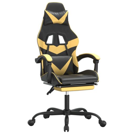 Vrtljiv gaming stol z oporo za noge črno in zlato umetno usnje - Image 2