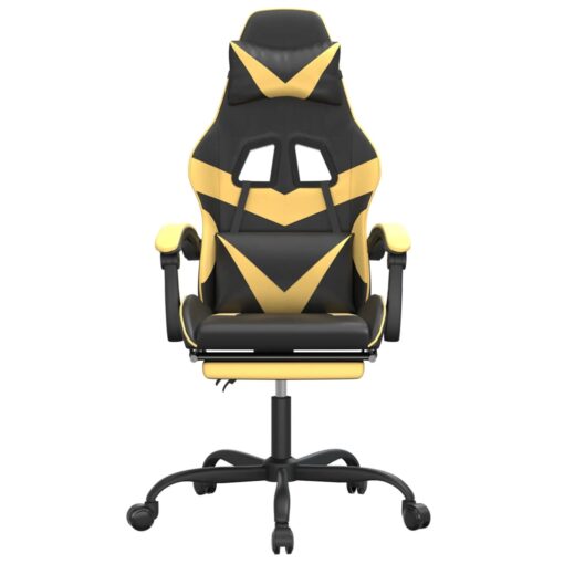 Vrtljiv gaming stol z oporo za noge črno in zlato umetno usnje - Image 3