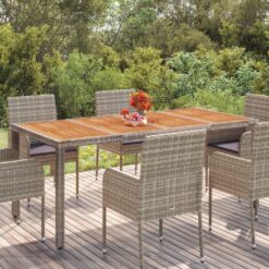Vrtna miza z leseno mizno ploščo siva 190x90x75 cm poli ratan