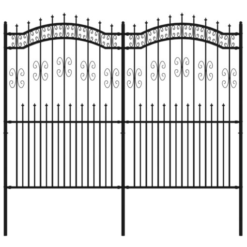 Vrtna ograja s suličastim vrhom črna 222 cm prašno jeklo - Image 2