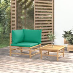 Vrtna sedežna garnitura 2-delna z zelenimi blazinami bambus