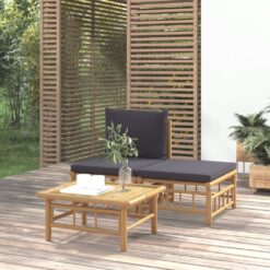 Vrtna sedežna garnitura 3-delna temno sive blazine bambus
