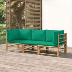 Vrtna sedežna garnitura 3-delna z zelenimi blazinami bambus
