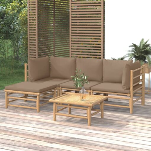 Vrtna sedežna garnitura 5-delna s taupe blazinami bambus