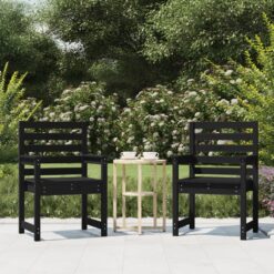Vrtni stol 2 kosa črne barve 60x48x91 cm trdna borovina