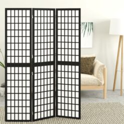 Zložljiv 3-delni paravan japonski stil 120x170 cm črne barve