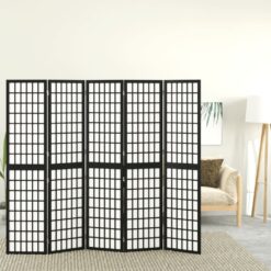 Zložljiv 5-delni paravan japonski stil 200x170 cm črne barve