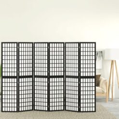 Zložljiv 6-delni paravan japonski stil 240x170 cm črne barve