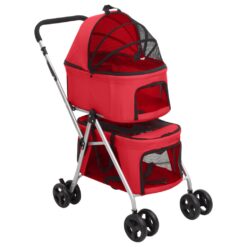 Zložljiv pasji voziček 2-nadstropni rdeč 83x48x97 cm blago