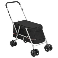 Zložljiv pasji voziček črn 100x49x96 cm laneno blago