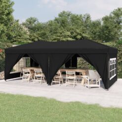 Zložljiv vrtni šotor s stranicami črn 3x6 m