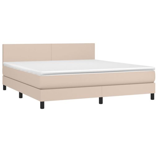 Box spring postelja vzmetnico LED kapučino 180x200 cm um. usnje - Image 3