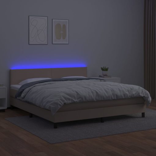 Box spring postelja vzmetnico LED kapučino 180x200 cm um. usnje - Image 4