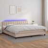 Box spring postelja vzmetnico LED kapučino 200x200 cm um. usnje