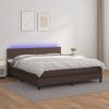 Box spring postelja vzmetnico LED rjava 180x200 cm umetno usnje