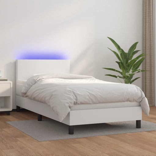 Box spring postelja z vzmetnico LED bel 100x200 cm umetno usnje