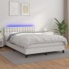 Box spring postelja z vzmetnico LED bela 140x200cm umetno usnje