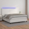 Box spring postelja z vzmetnico LED bela 160x200cm umetno usnje