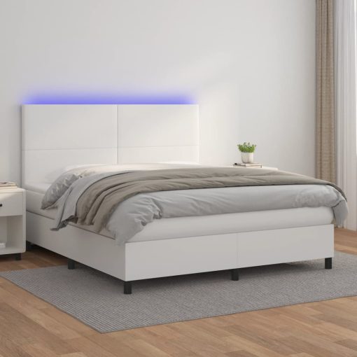 Box spring postelja z vzmetnico LED bela 180x200 cm