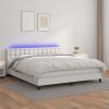 Box spring postelja z vzmetnico LED bela 180x200cm umetno usnje