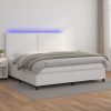 Box spring postelja z vzmetnico LED bela 200x200cm umetno usnje