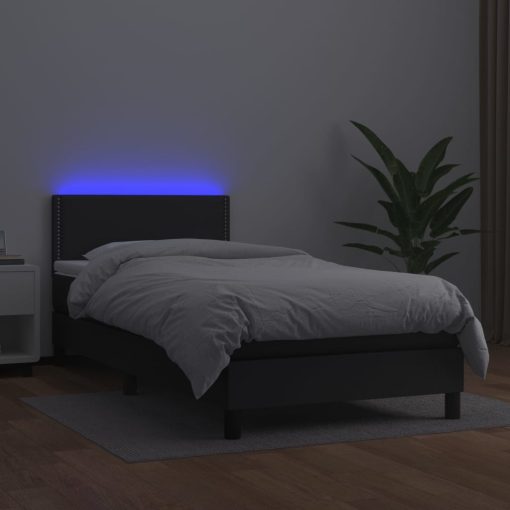 Box spring postelja z vzmetnico LED črn 100x200 cm umetno usnje - Image 4