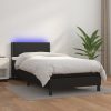 Box spring postelja z vzmetnico LED črn 100x200 cm umetno usnje