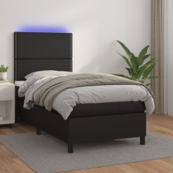 Box spring postelja z vzmetnico LED črn 90x190 cm umetno usnje
