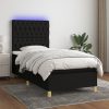 Box spring postelja z vzmetnico LED črna 100x200 cm blago